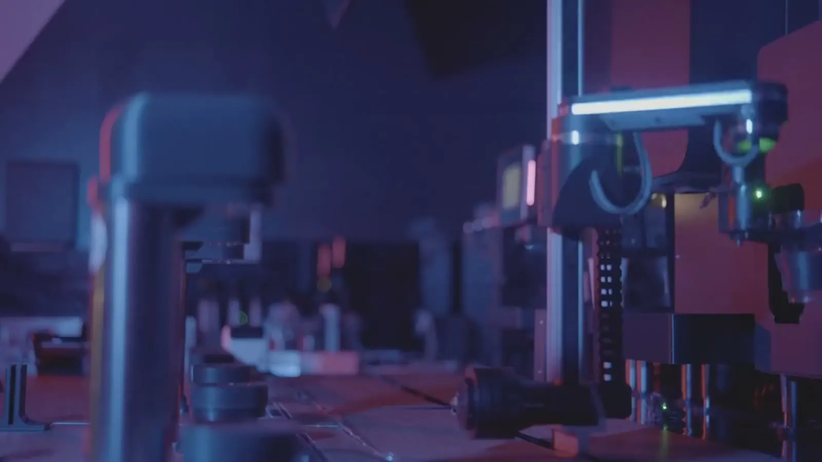 The robotic bar lit up at night