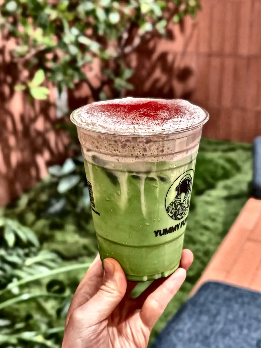 A strawberry matcha made at the Palo Alto shop
