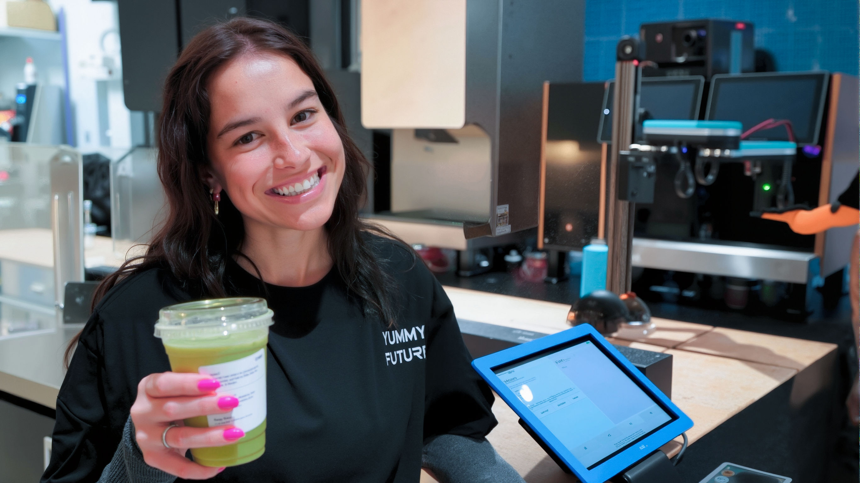 A barista working the counter at a Yummy Future store today
