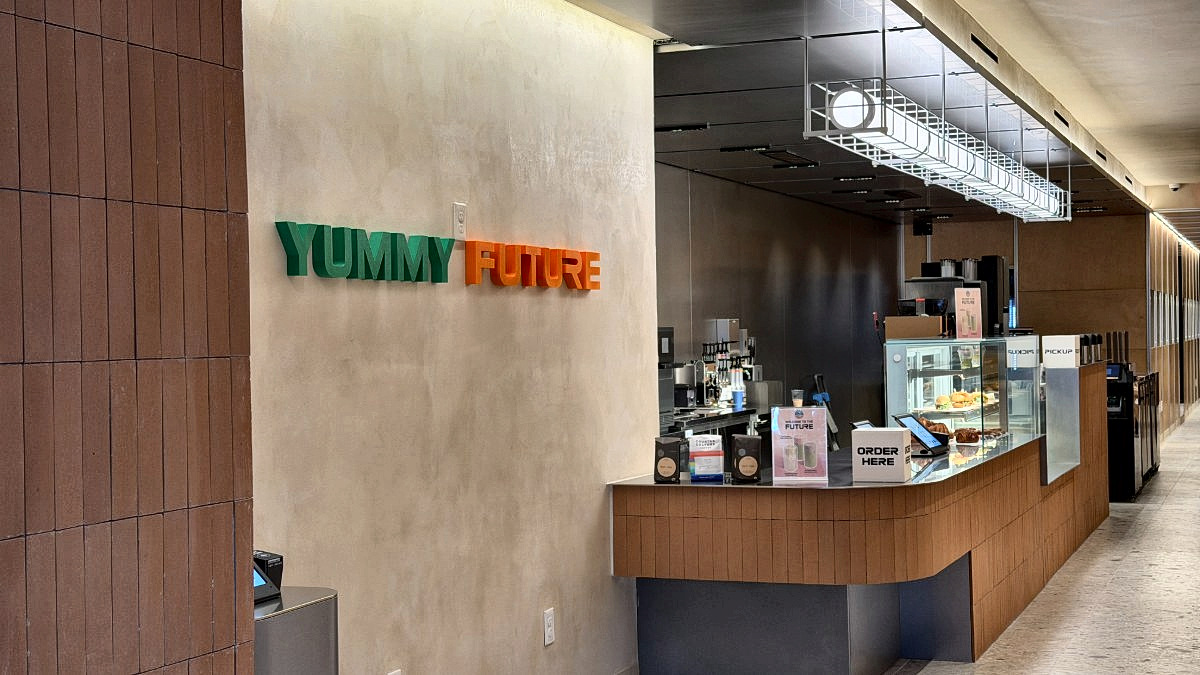 Yummy Future Bay interior — counter and wordmark, Palo Alto